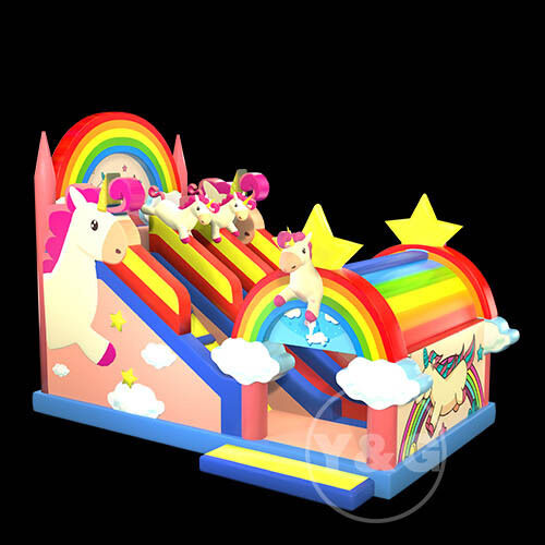 Toboggan gonflable licorne rose